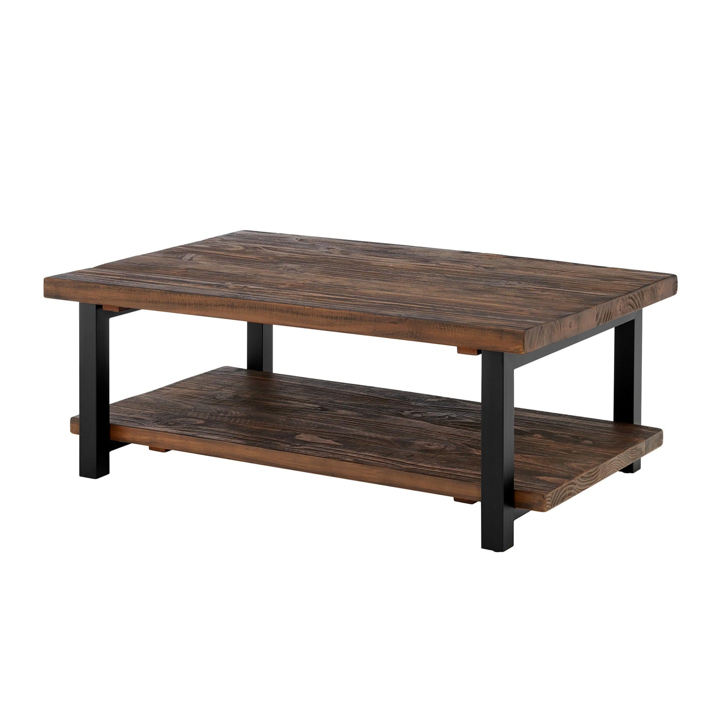 Alaterre Furniture Pomona Rustic Natural 48" Wide Coffee Table with Shelf, 400 lbs. Weight Capacity and Metal Legs for Living Room Rustic Industrial Style Storage - Wood Top & Reclaimed Wood Finish