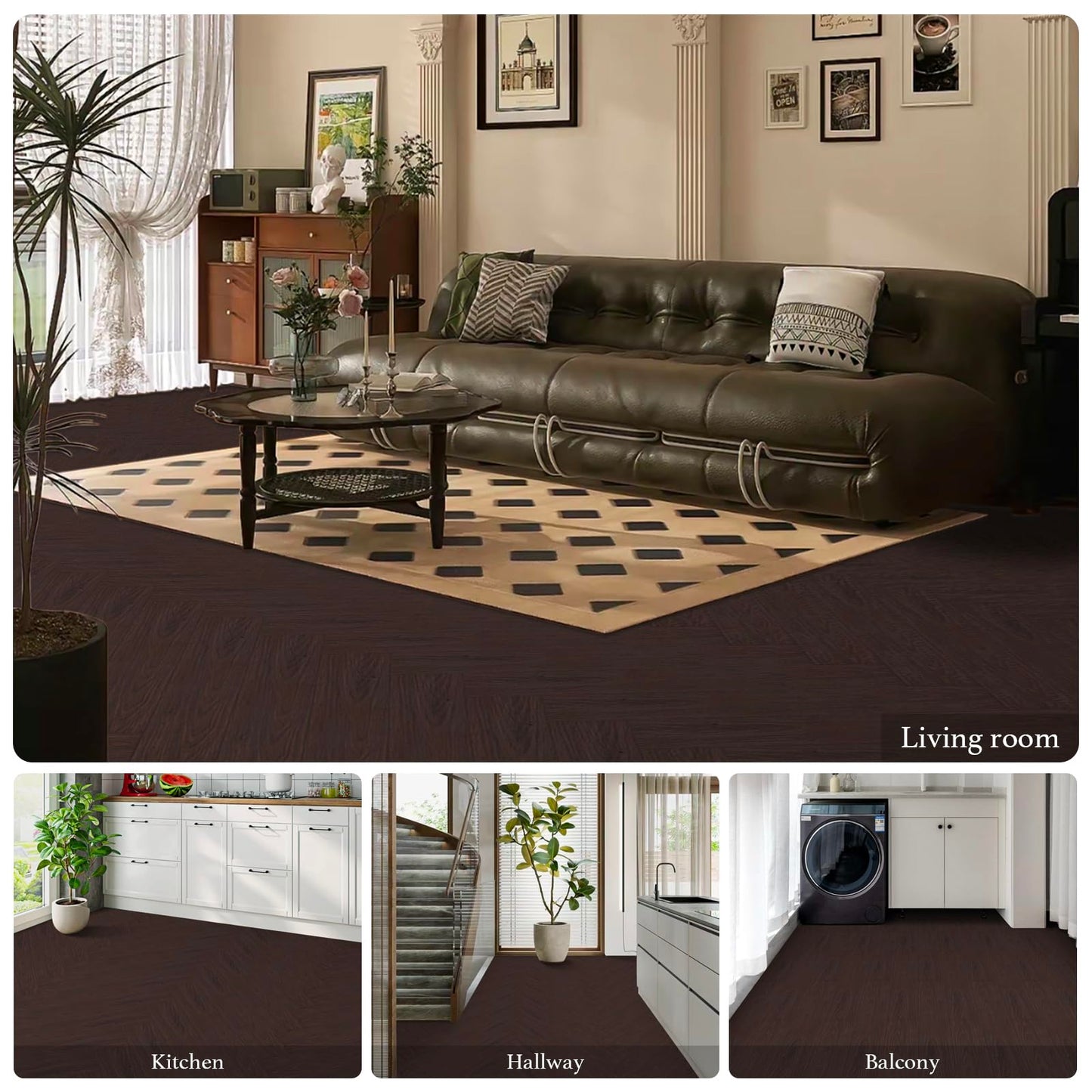 Elffloor Peel and Stick Flooring,Vinyl Flooring Waterproof,Wood Grain Look Self Adhesive Floor Stickers for Kitchen, Bathroom, Bedroom, 35.4in ×5.9in, 10 Pcs