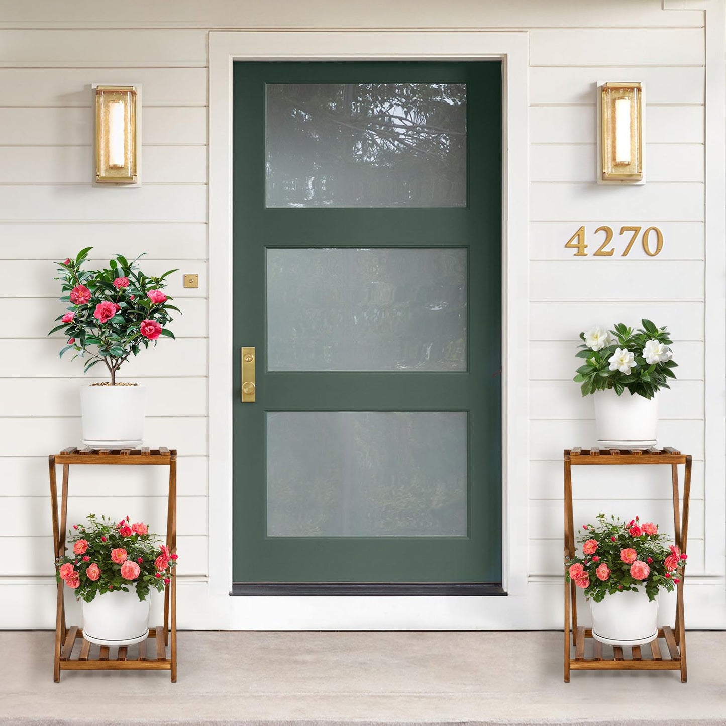 Jotboom Plant Stand Indoor,Wooden 2 Tier Plant Stands,Corner Square Plant Shelf,Rustic Flower Stand Tall Plant Holder for Living Room Bedroom Balcony Office