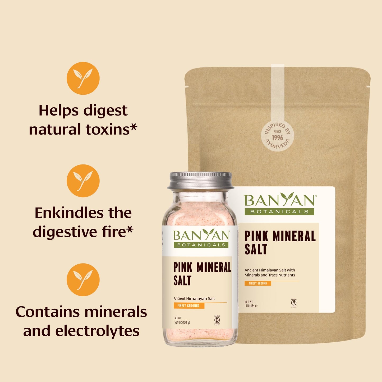 Banyan Botanicals Pink Mineral Salt – Fine Ground Pink Himalayan Salt – For Cooking, Baking, Beauty, and Bath – 1 Pound – Gluten Free, Vegan, Non-GMO