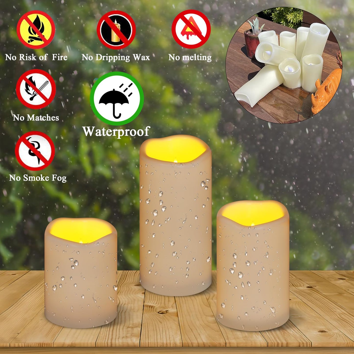 Artmarry Flameless Candles 4" 5" 6" Set of 3 Ivory Outdoor Indoor Pillars 3" Diameter Battery Operated Flickering Candles Include 10-Key Remote Timer Function 400+ Hours Requires 2 AA Batteries