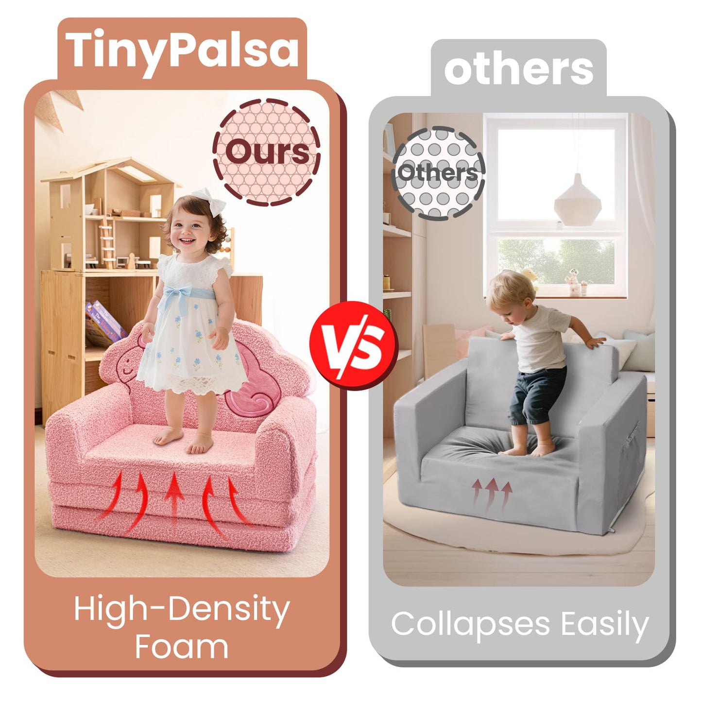 TinyPalsa Kids Couch, 53.1”x23.6” Sofa Bed, Convertible Sofa to Lounger Fold Out, Pink Unicorn Design Chair for Toddlers 1-3, Gift for Birthday, Movie Night