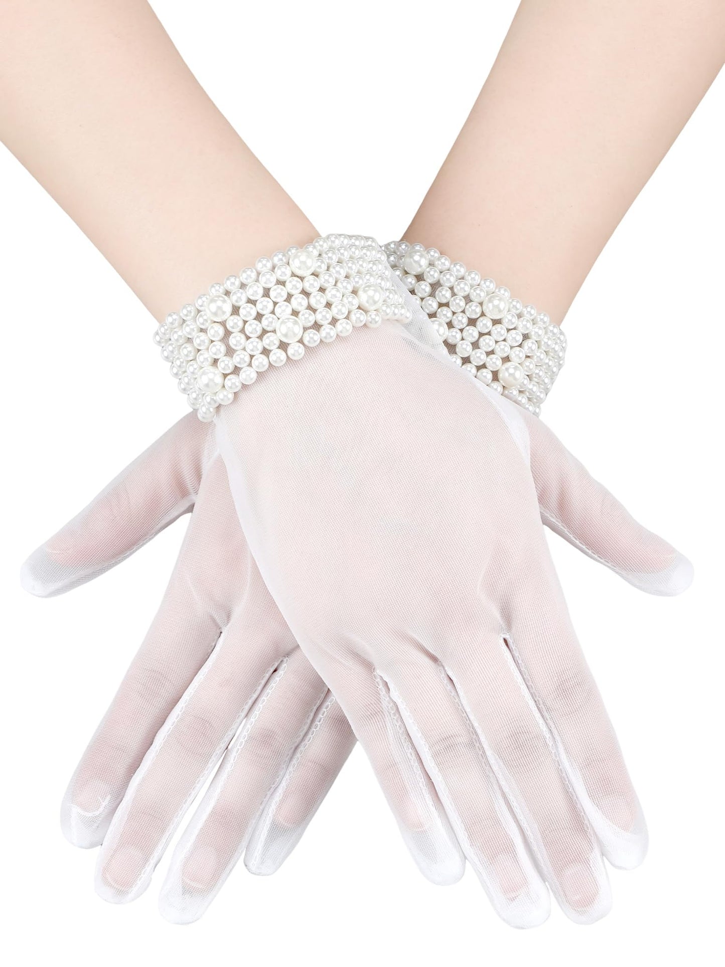 Bencailor Women Lace Gloves Wedding Tea Party Gloves Bow Short mitten Evening Elegant Accessories for Sun Protection Funeral