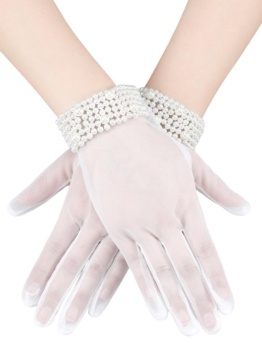 Bencailor Women Lace Gloves Wedding Tea Party Gloves Bow Short mitten Evening Elegant Accessories for Sun Protection Funeral