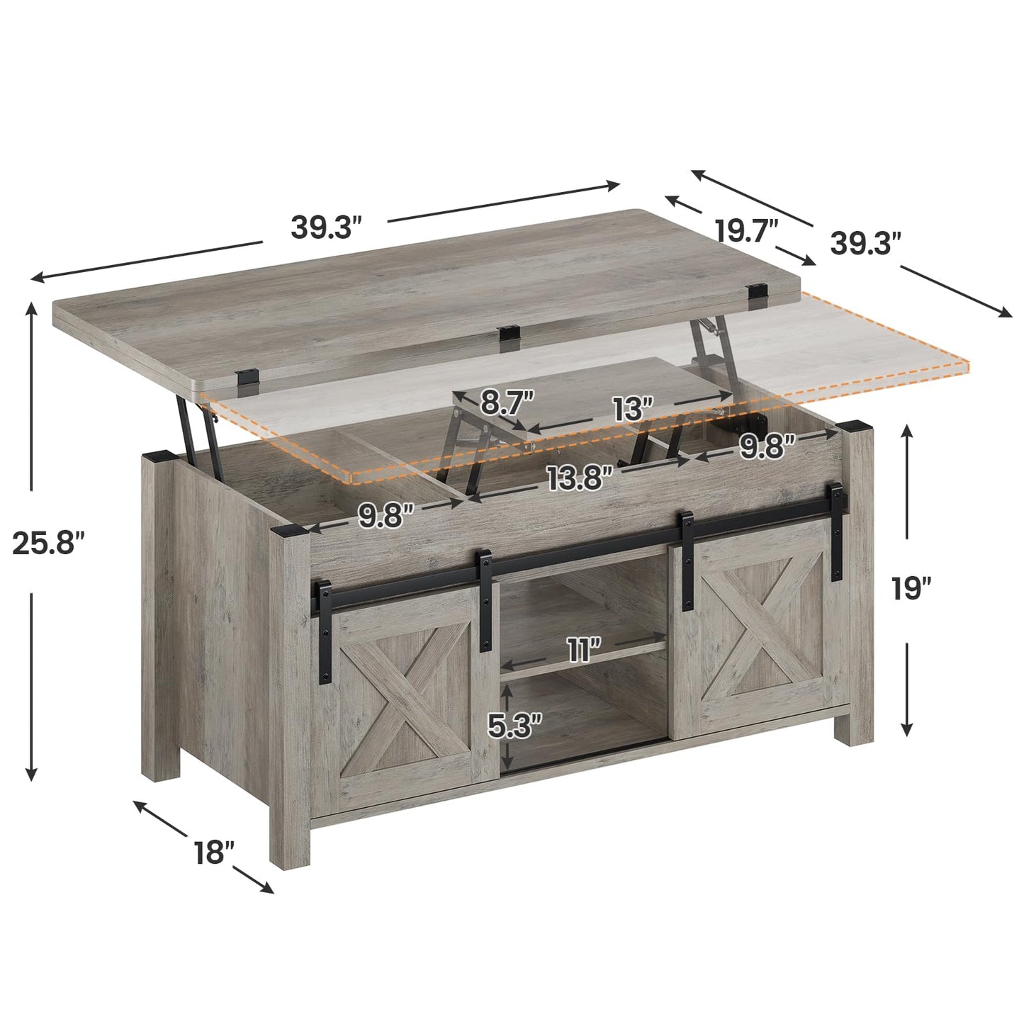 SEDETA Lift Top Coffee Table, 4 in 1 Multi-Function Convertible Coffee Tables with Storage and Hidden Compartment, Farmhouse Coffee Table Converts to Dining Table for Living Room, Grey