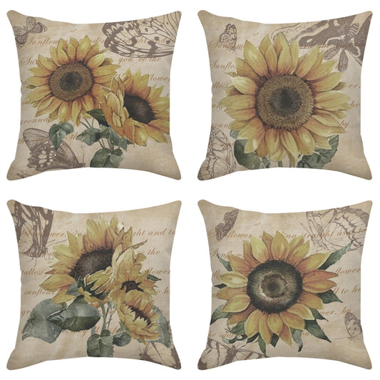 Sanwarm Throw Pillow Covers Home Decor Set of 4 Floral Sunflower Yellow Flower Green Pillow Cases Decorative 18 x 18 Inches Outdoor Cushion Couch Sofa Pillowcases