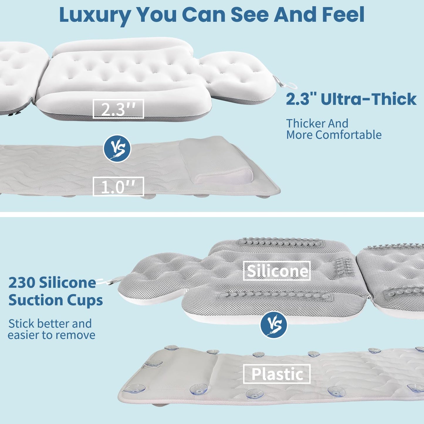 Full Body Bath Pillow for Bathtub, Thick Bathtub Cushion with Laundry Bag, Luxury Tub Pillow for Bath for Headrest Neck and Back Support White 60" x 16"