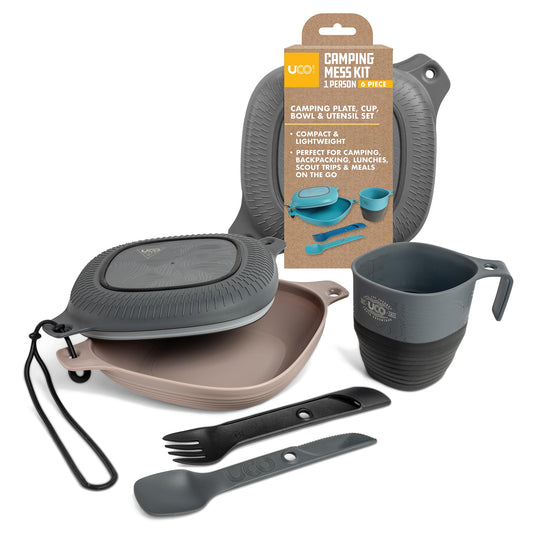 UCO 6-Piece Camping Mess Kit with Bowl, Plate, Camp Cup, and Switch Spork Utensil Set