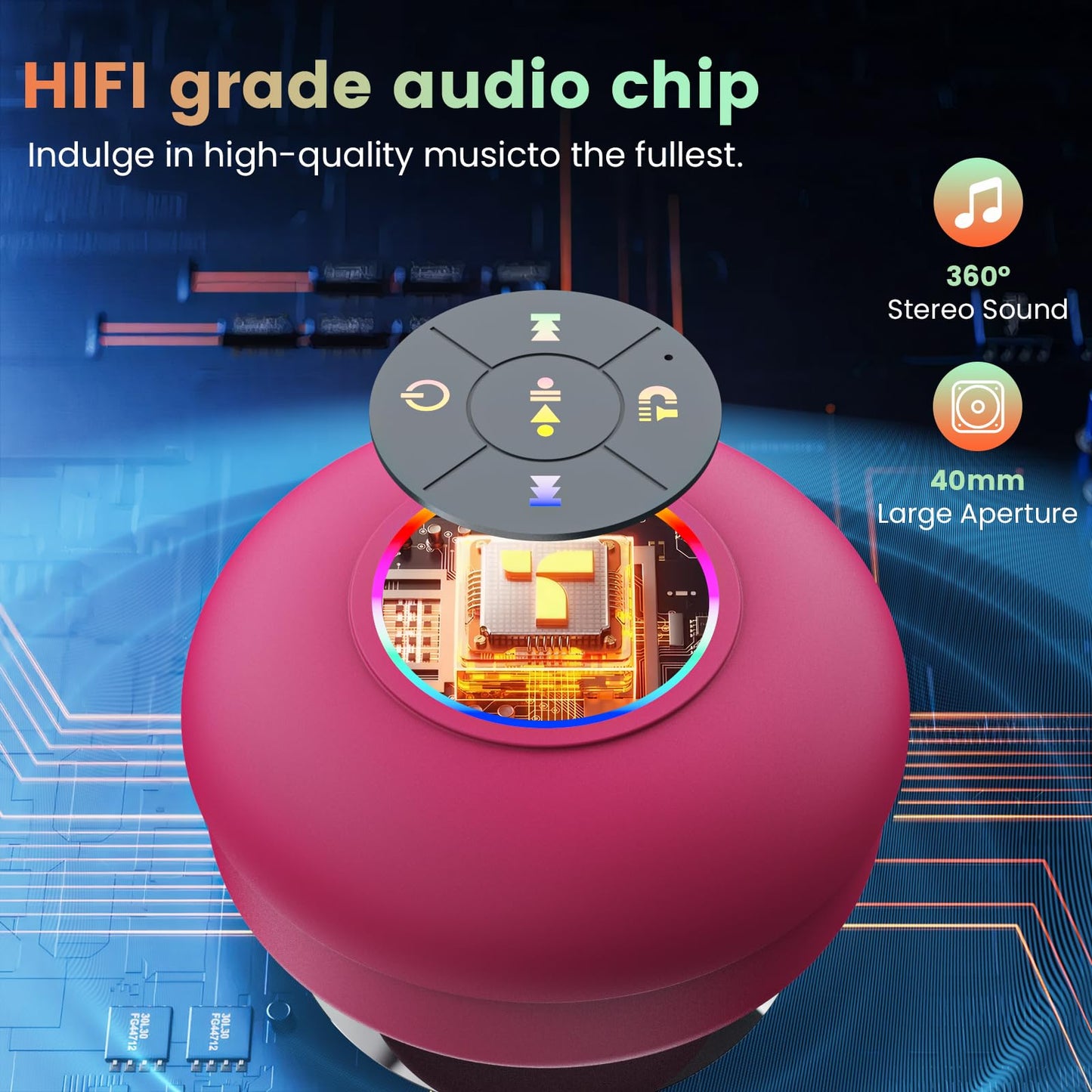 FKLBBLPM Large Suction Cup Waterproof Bluetooth Speaker LED Light Light Waterproof Bathroom Bluetooth Speaker (Pink)