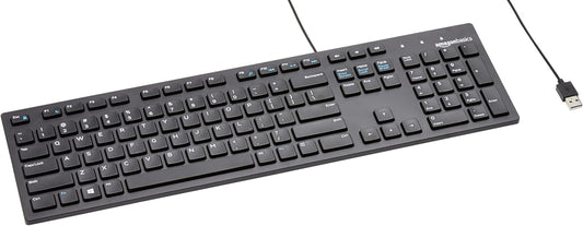 Amazon Basics Wired QWERTY Keyboard, Full-Sized, Black