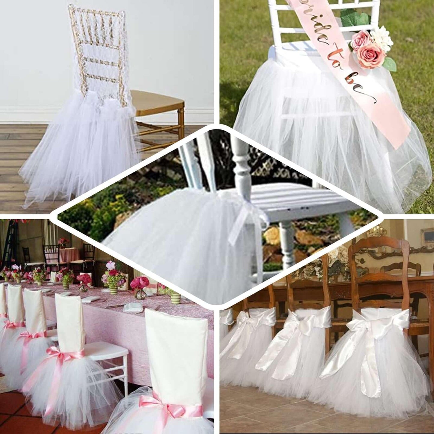 Efavormart White Lace and Tulle Chair Tutu Cover Skirt, Wedding Event Chair Decor