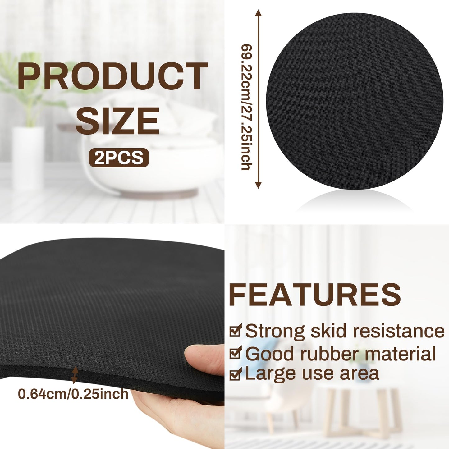 Timgle 2 Pcs 27.25 Inch Non Skid Rubber Furniture Pad Chair Pad for Recliners Anti Slip Furniture Rubber Mat for Recliners for Protecting Hardwood Floor Recliners Swivel Chairs(Round)