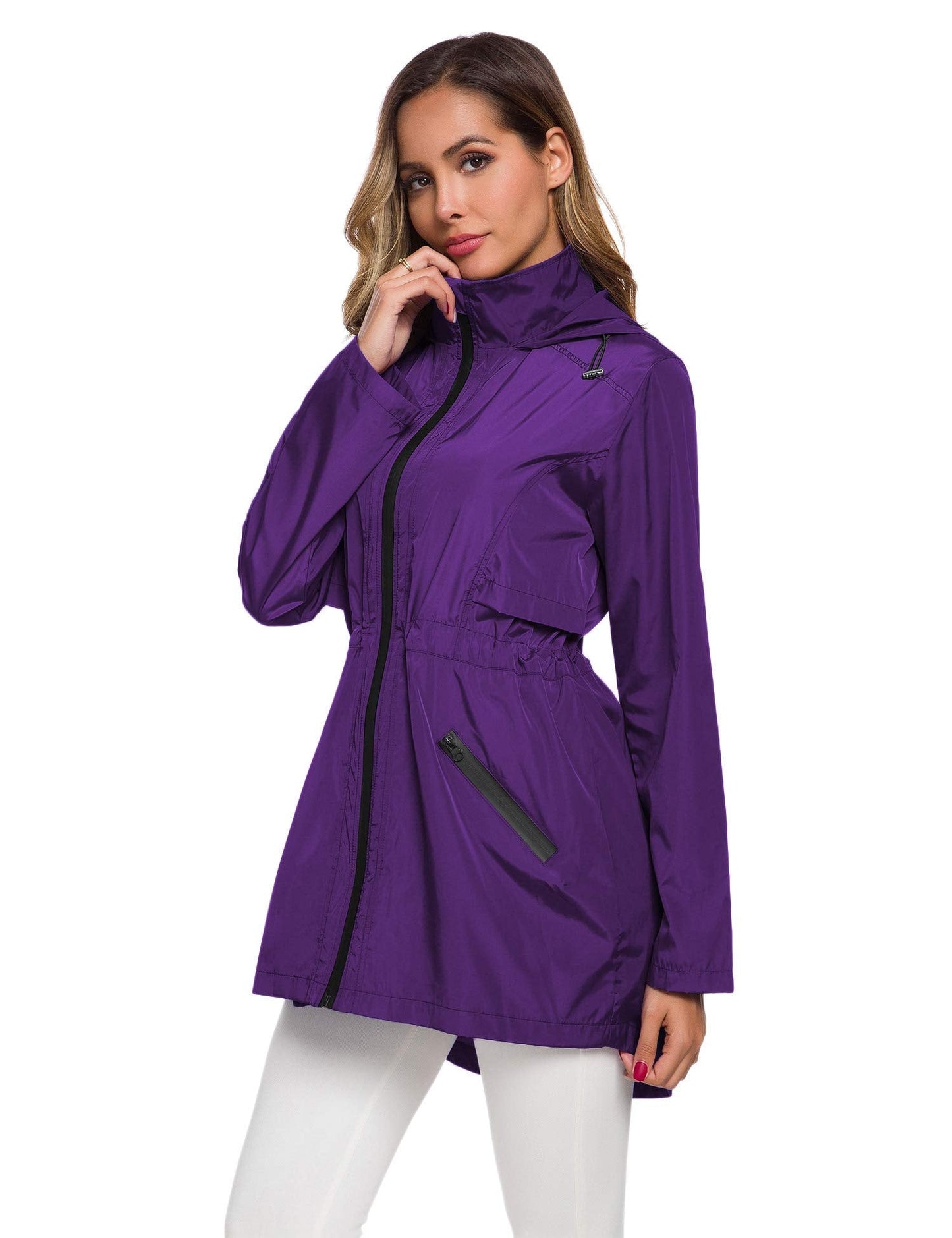 Avoogue Women'S Raincoats Rain Jackets Trench Coats Lightweight Foldable Rain Jackets Purple M