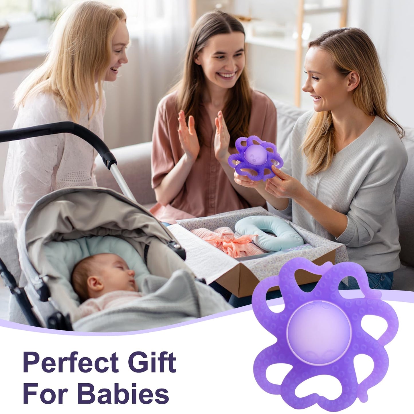 Baby Teething Toys 3-6 Months, Octopus Baby Teethers 6-12 Months, Silicone Teether Toy for Infants Relief 0-12 Months, BPA-Free Chew Toy for Soothing Sore Gums, Newborn Sensory Toy Gift for Boy Girl-A