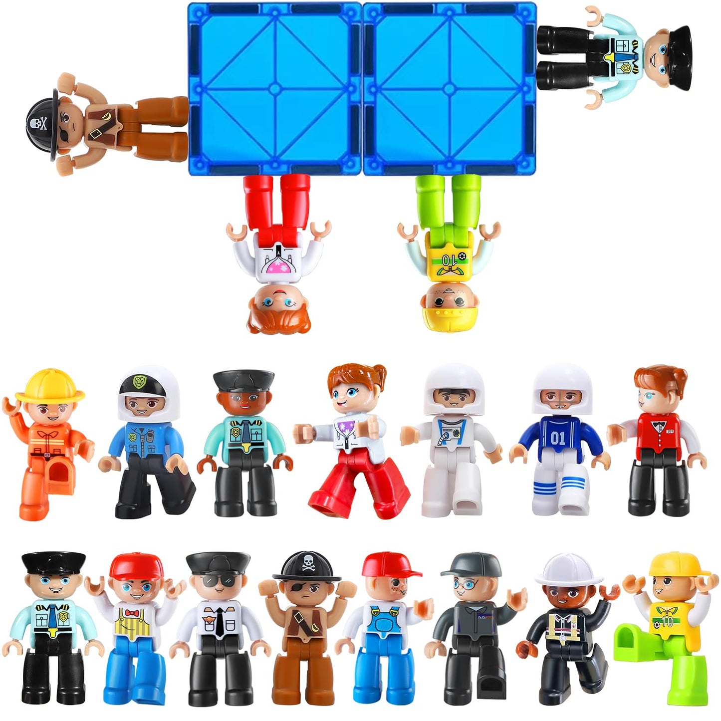 Large Magnetic People Figures for Kids-15pcs,3”Community Helpers Toys People Set Perfect for Magnetic Tiles Building Blocks for Toddlers Boys Girls Ages 3 4 5 6 7+,Creative Magnet Toys Expansion Pack