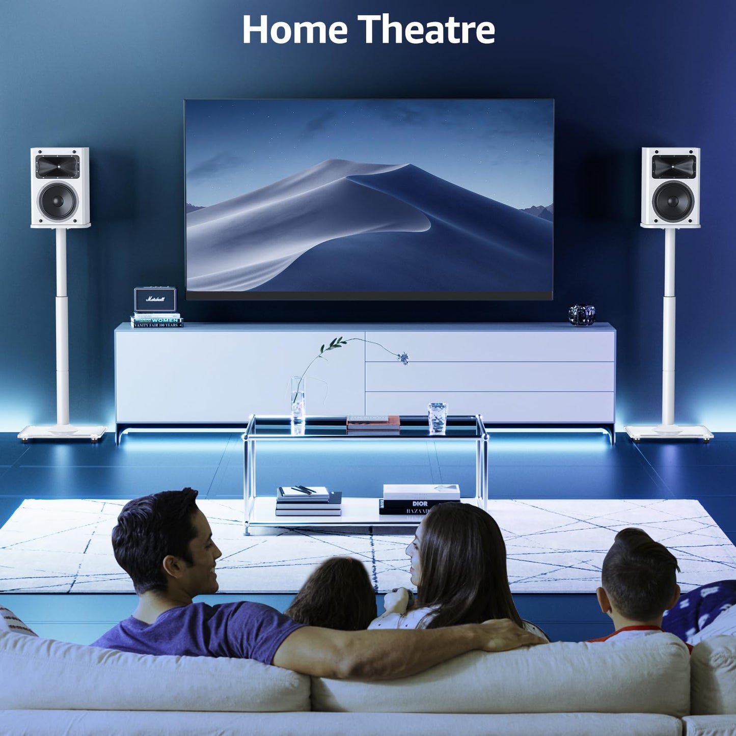 MOUNTUP Universal Speaker Stands Pair 28.3" to 37.4" Height Adjustable Floor Speaker Stands, Holds Bookshelf & Satellite Speaker Large Speaker, Up to 22LBS Cable Concealing 9.8" Plate White MU9132W-L