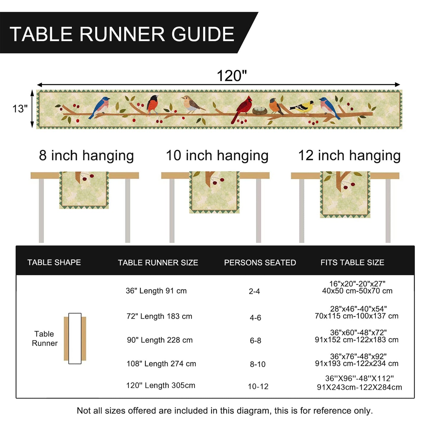 Seliem Summer Birds Tree Branches Table Runner, Cardinal Home Kitchen Dining Decor, Spring Seasonal Farmhouse Decorations Indoor Outdoor Party Supply 13x120 Inch