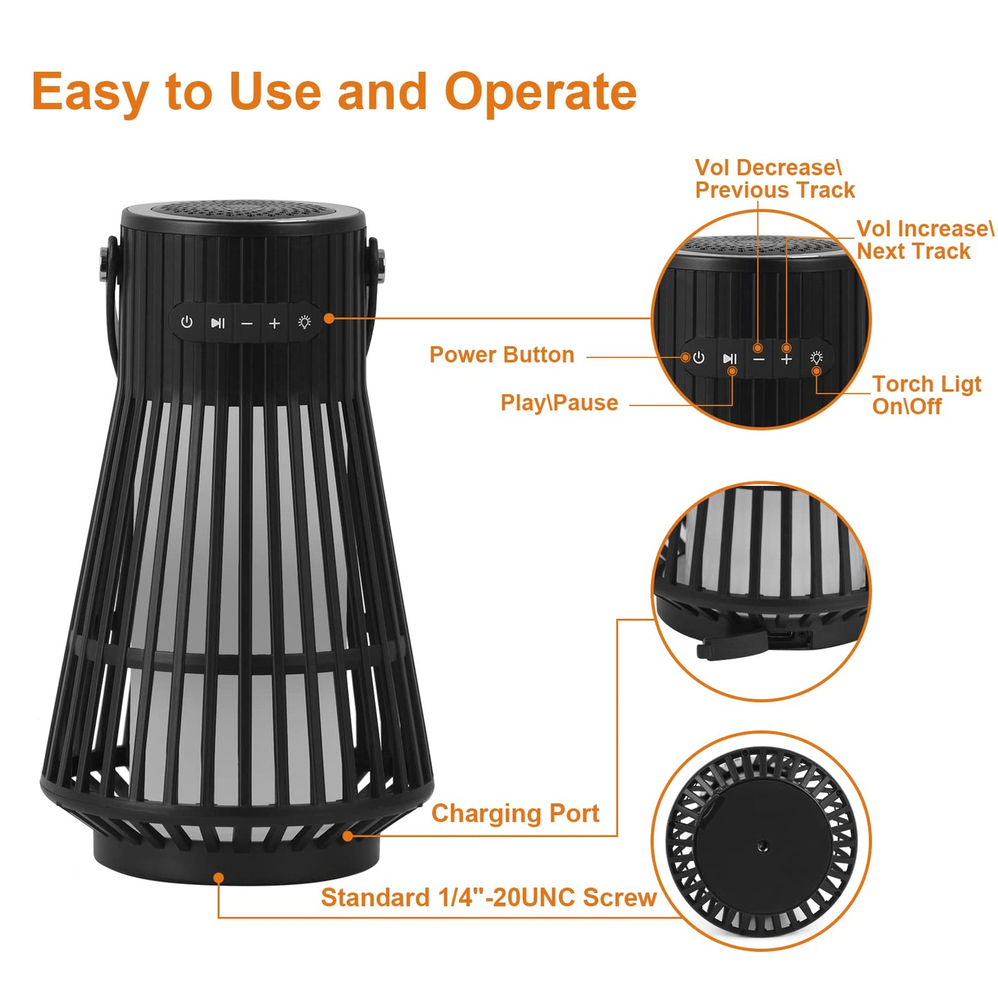 Outdoor Bluetooth Flame Speaker, Tesoorda LED Flickering Flame Effect Speaker with Torch Light, Portable Waterproof Wireless Speaker with Wall Mounted Hook&S Hook&Stake for Camping, Deck, Patio, 2Pack