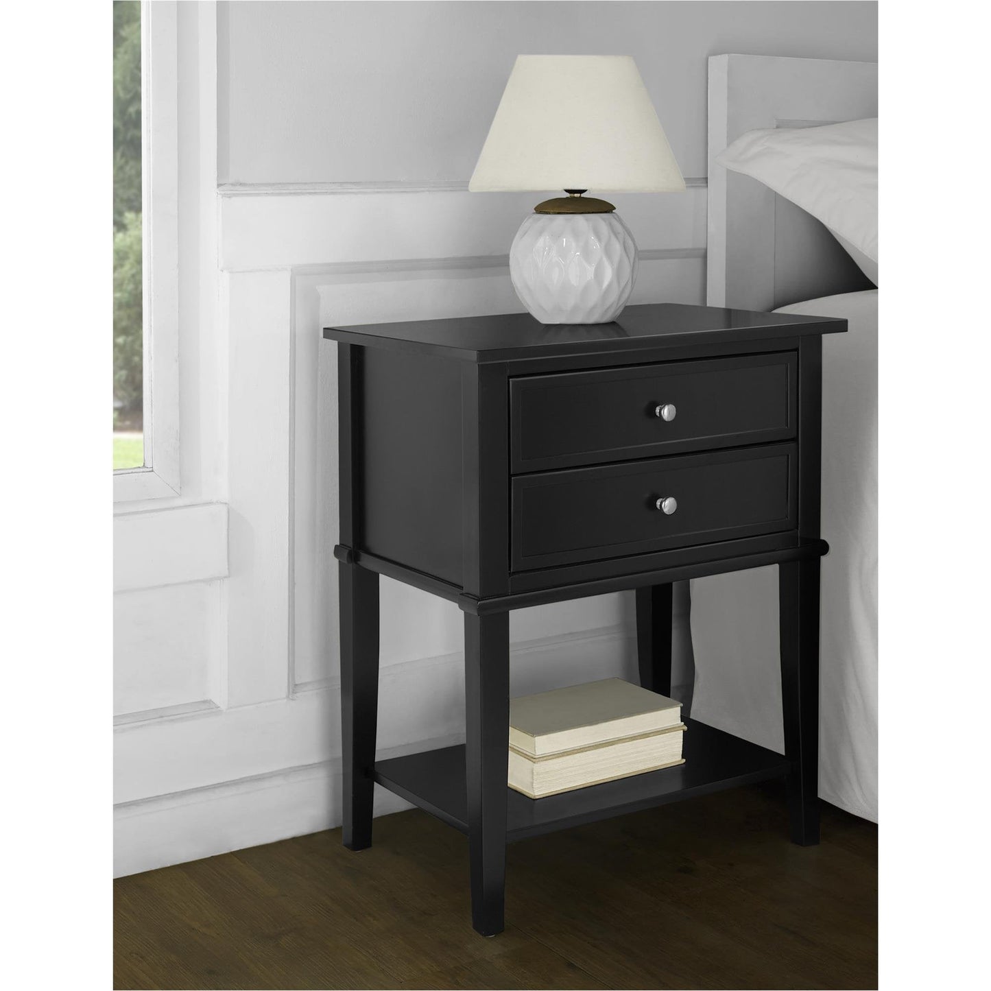 Ameriwood Home Franklin Accent Table with 2 Drawers, Black Finish, Engineered Wood Construction