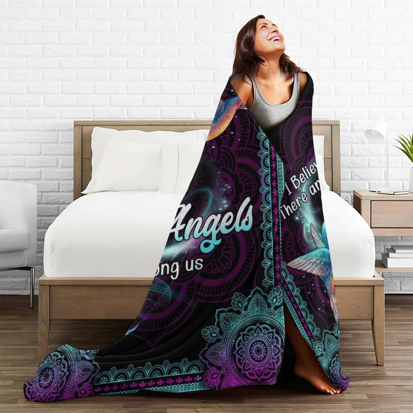 Hummingbird Blanket Heaven Hummingbird Throw Blanket I Believe Inspirational Blanket Gifts for Girls Boys Winter Bedding Super Warm Soft Plush Fleece Flannel Blanket for Kids Adults Men Women 50"X40"