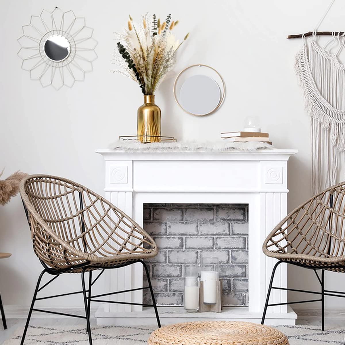 Musunny Natural Dried Flower Bouquet,17" Dried Flowers for Vase,Dried Floral Arrangements for Home Décor Indoor with Pampas(Green)