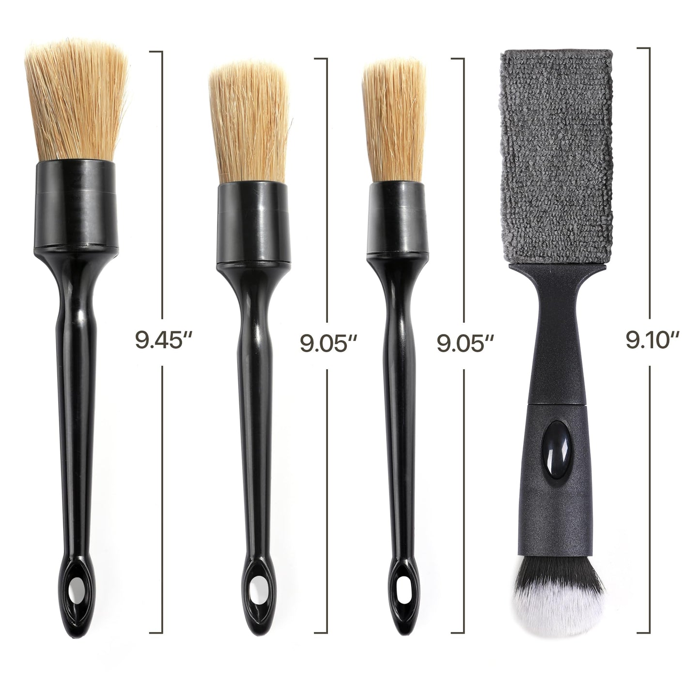 Car Detailing Brush Set, 4 PCS Soft Boars Hair Auto Interior Cleaning Detail Brushes, Perfect for Safely Cleaning Emblem Air Vent, Leather Seats, Washing Wheels, Tires, Engine Bay, Car Detailing Kit
