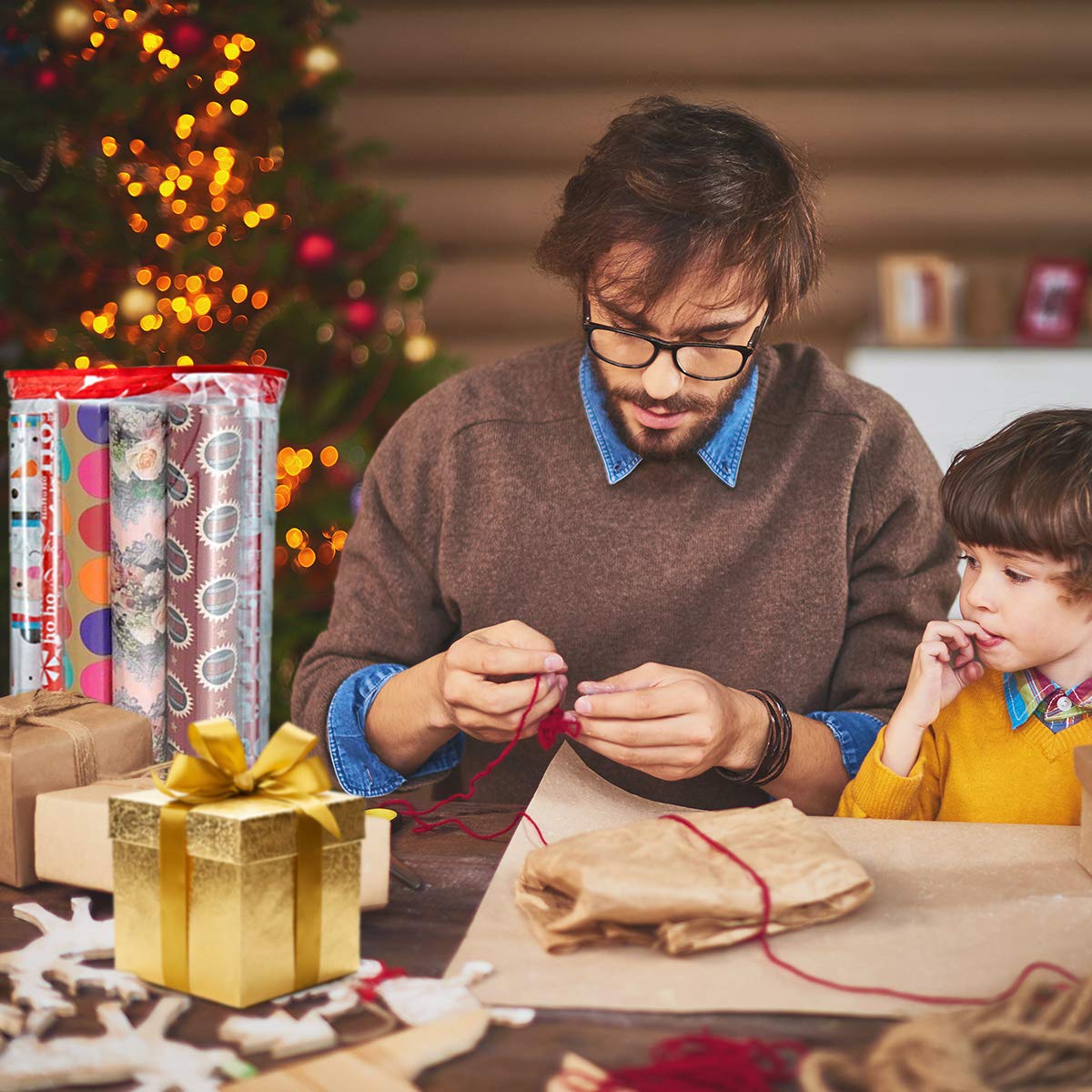Primode Wrapping Paper Storage Bag, Gift Wrap Organizer, Fits 40 Inch Long Rolls, Hold Up to 24 Rolls, Heavy Duty Clear PVC Bag with Top and Side Handles (Red)