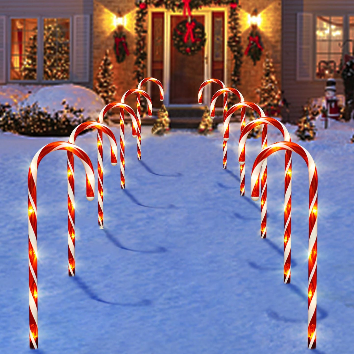 Outdoor Christmas Decorations, 10 Pcs Christmas Candy Cane Lights, 21'' Solar Pathway Lights with 8 Lighting Modes, Waterproof Garden Lights for Outdoor Xmas Patio Yard Walkway Decorations
