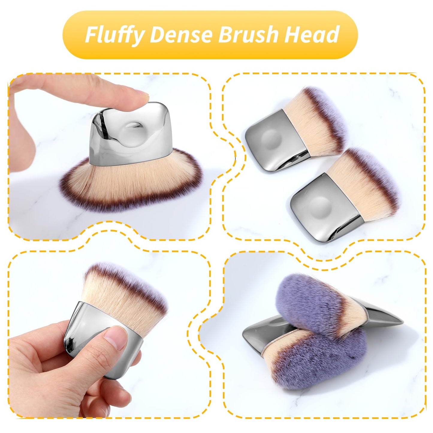 2Pcs Mini Makeup Brushes, Travel Powder Brush, Multi-functional Loose Powder and Blush Brush, Portable Soft Hair Foundation Brushes, Silver Travel Body Makeup Beauty Tool