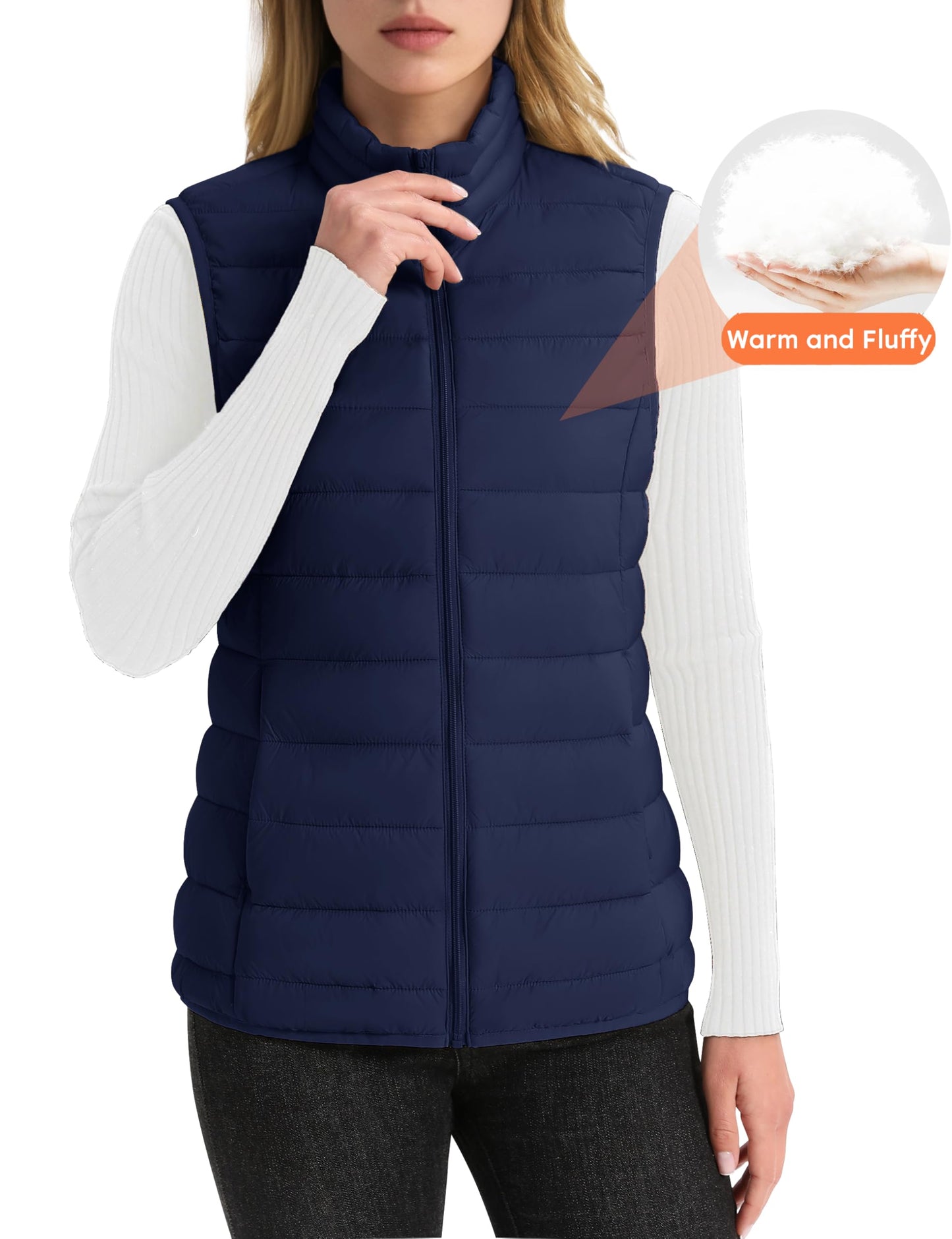 YUCOLEN Women's Puffer Vest Lightweight Trendy Stand Collar Quilted Padded Puffy Vests Sleeveless Jackets Fall Winter Outerwear Navy M