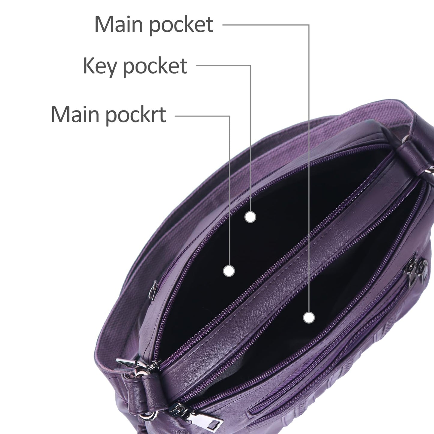 ELDA Purses for Women Pocketbooks Soft PU Leather Ladies Crossbody Purse Multi Pocket Shoulder Bag (Dark Purple)