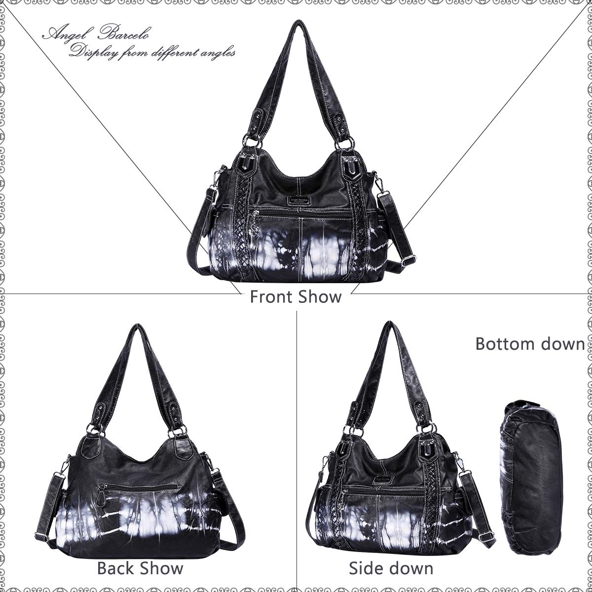 Angel Barcelo Women Handbags Ladies Purse CrossBody Shoulder Bag Designer Tie Dye Satchel Fashion Totes for Girl Black