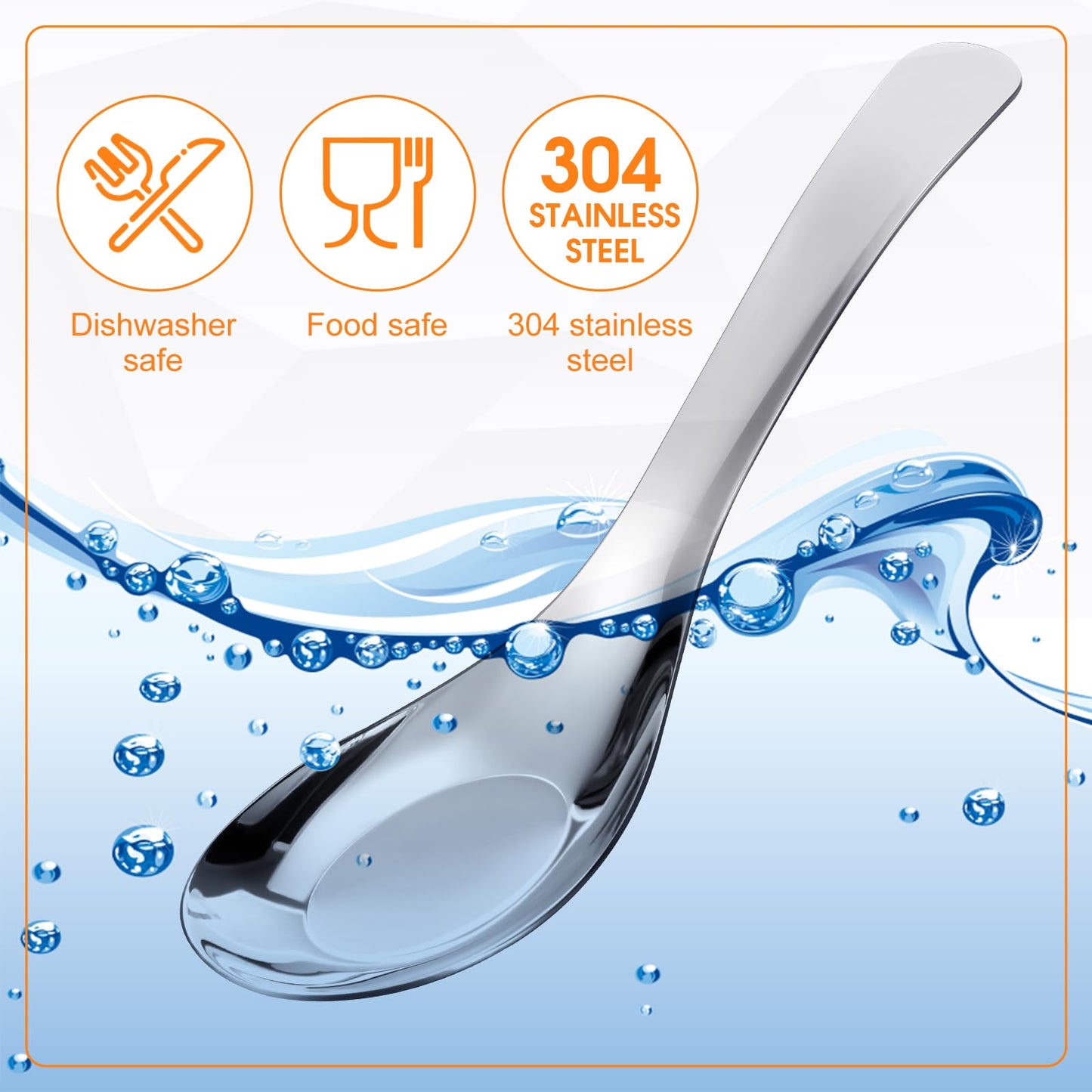 Tioncy 24 Pcs Stainless Steel Soup Spoons Mirror Polished Asian Soup Spoons for Bouillon Dessert Cereal Ramen Pho Wonton Dumpling Noodles