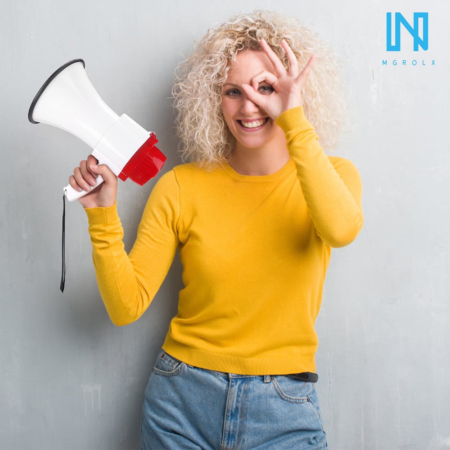 MGROLX 30W Megaphone, Portable Bullhorn, Loud Speaker, Siren, Music and Recording (White)