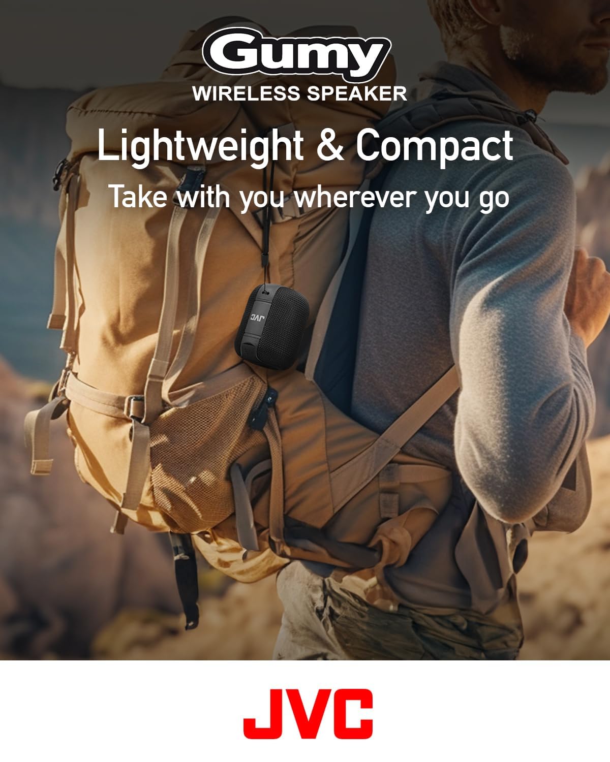 JVC Portable Gumy Wireless Speaker with Surround Sound, Bluetooth 5.3, Lightweight, TWS Capability, USB-C, up to 15-Hour Battery Life - SPSG1BTB (Black)