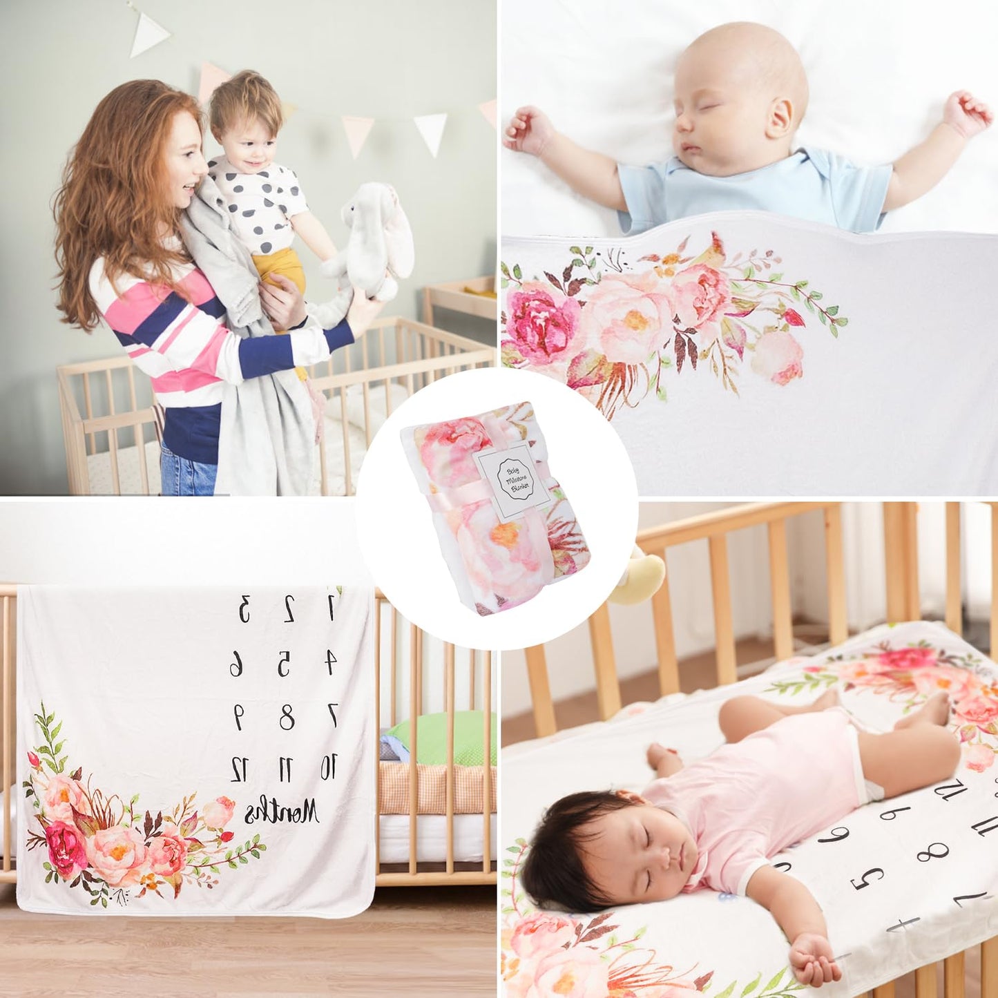 Baby Monthly Milestone Blanket for Boy Girl Soft Floral Memory Blanket Newborn Growth Chart Milestone Blanket Cute Photo Background Blanket with Wreath (51x40In)