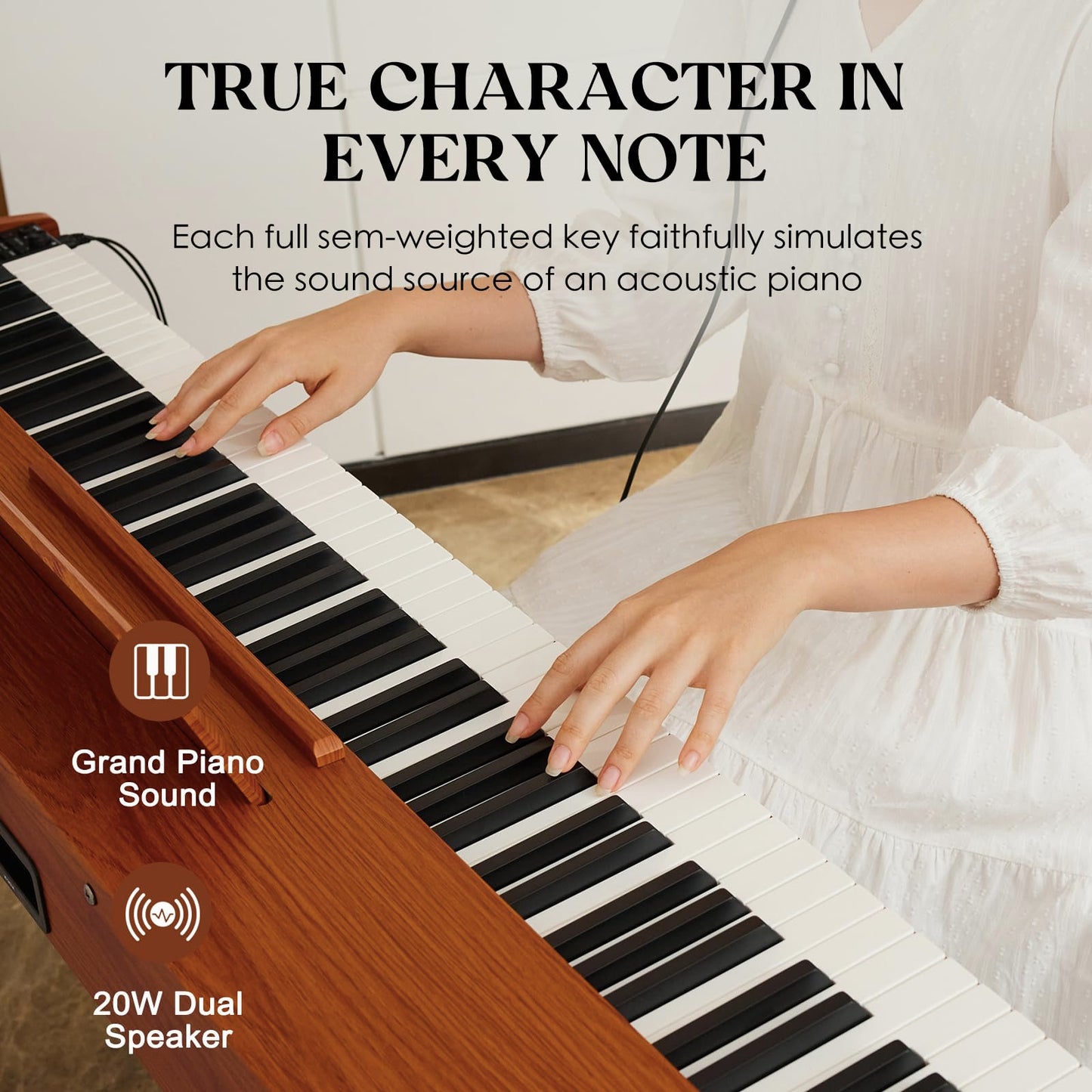 KUMENG digital Piano 88 Key Semi Weighted Keyboard,Full-size Electric Piano for Beginners,with Sheet Music Stand,Pedal,Power Adapter,Headphone Mode,USB-MIDI (KU-3506 Digital Piano with Stand)