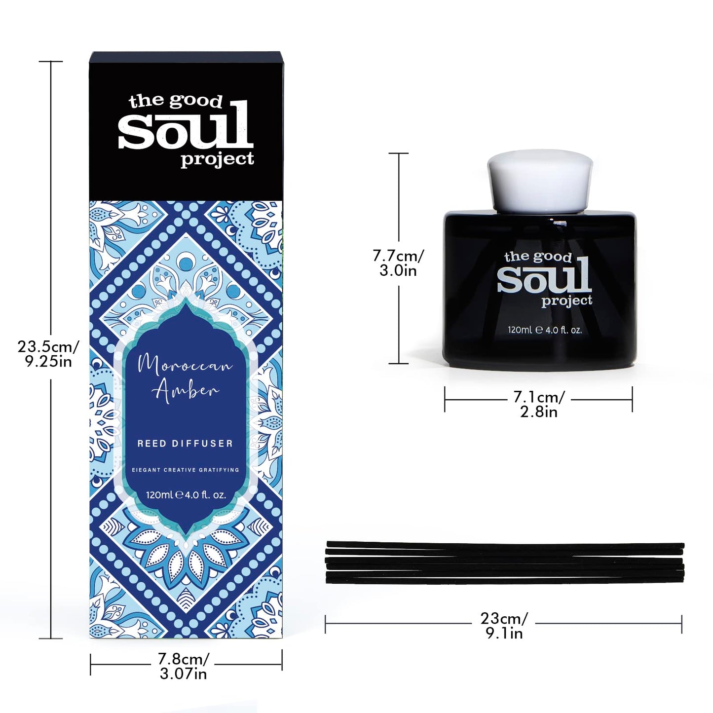 THE GOOD SOUL PROJECT Reed Diffuser Set, Morrocan Amber Scented Oil Diffuser for Bathroom, Bedroom, Home Fragance Air Freshener