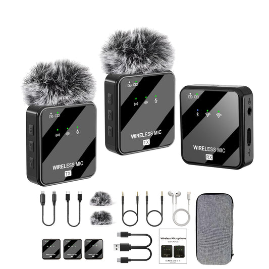 Dual Mini Wireless Microphone USB C & Lightning for iPhone, Android Phone,Laptop,Noise Canceling Tiny Lavalier Microphone for Video Recording,TikTok,Plug-Play Lav Clip Mic.(10-Hr Battery Life)
