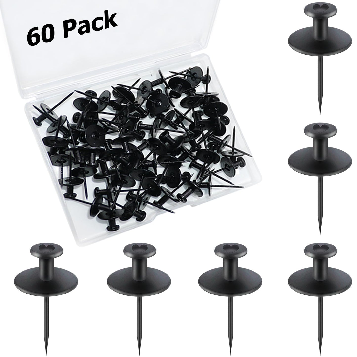 60 PCS Metal Thumb Tacks for Wall Hangers, Double Headed Push Pin Hooks Small Nails for Picture Hanging Hardware, Renter Friendly Decor for Home Office Hang Pictures without Damaging walls, Cork Board