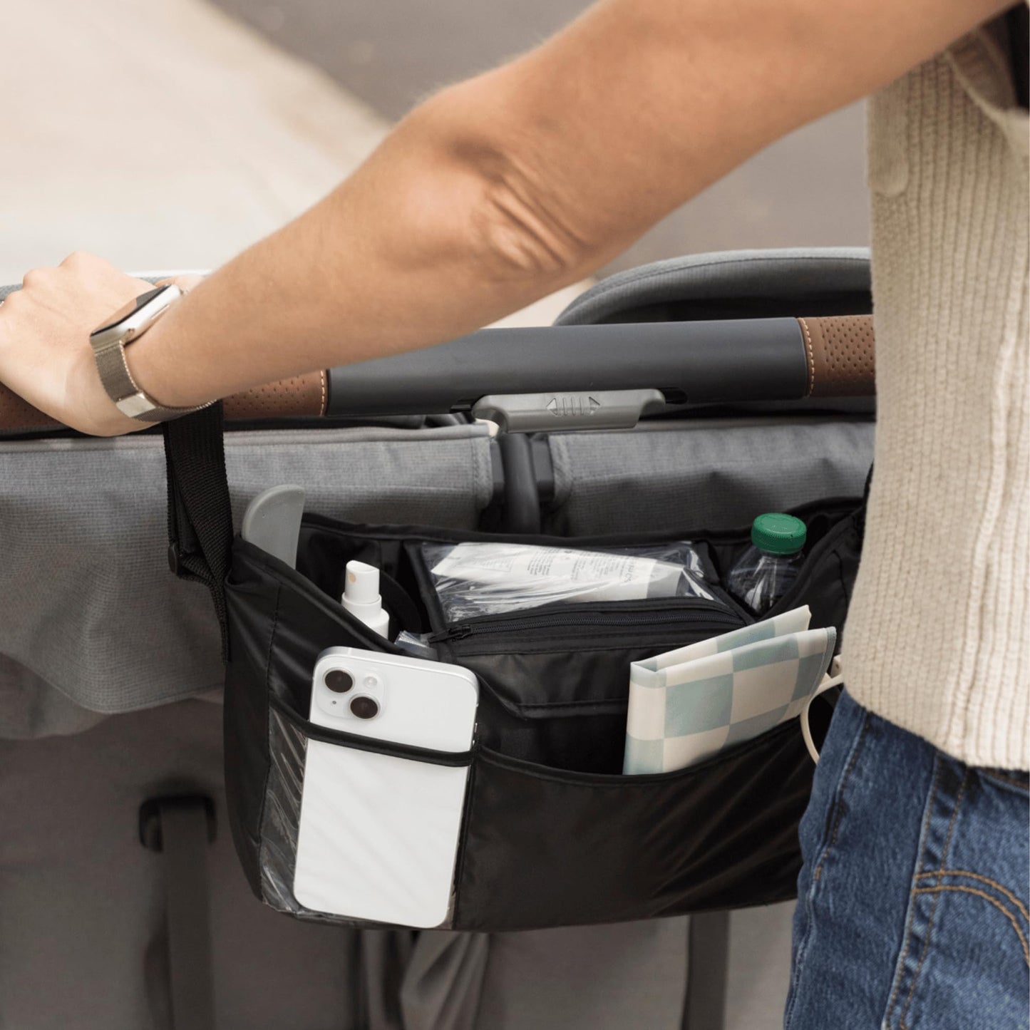 Tiny Twinkle Universal Stroller Organizer with Adjustable Strap - Waterproof Stroller Caddy Fits Baby Jogger, Nuna, Graco, Donna and Bugaboo Strollers（Black）