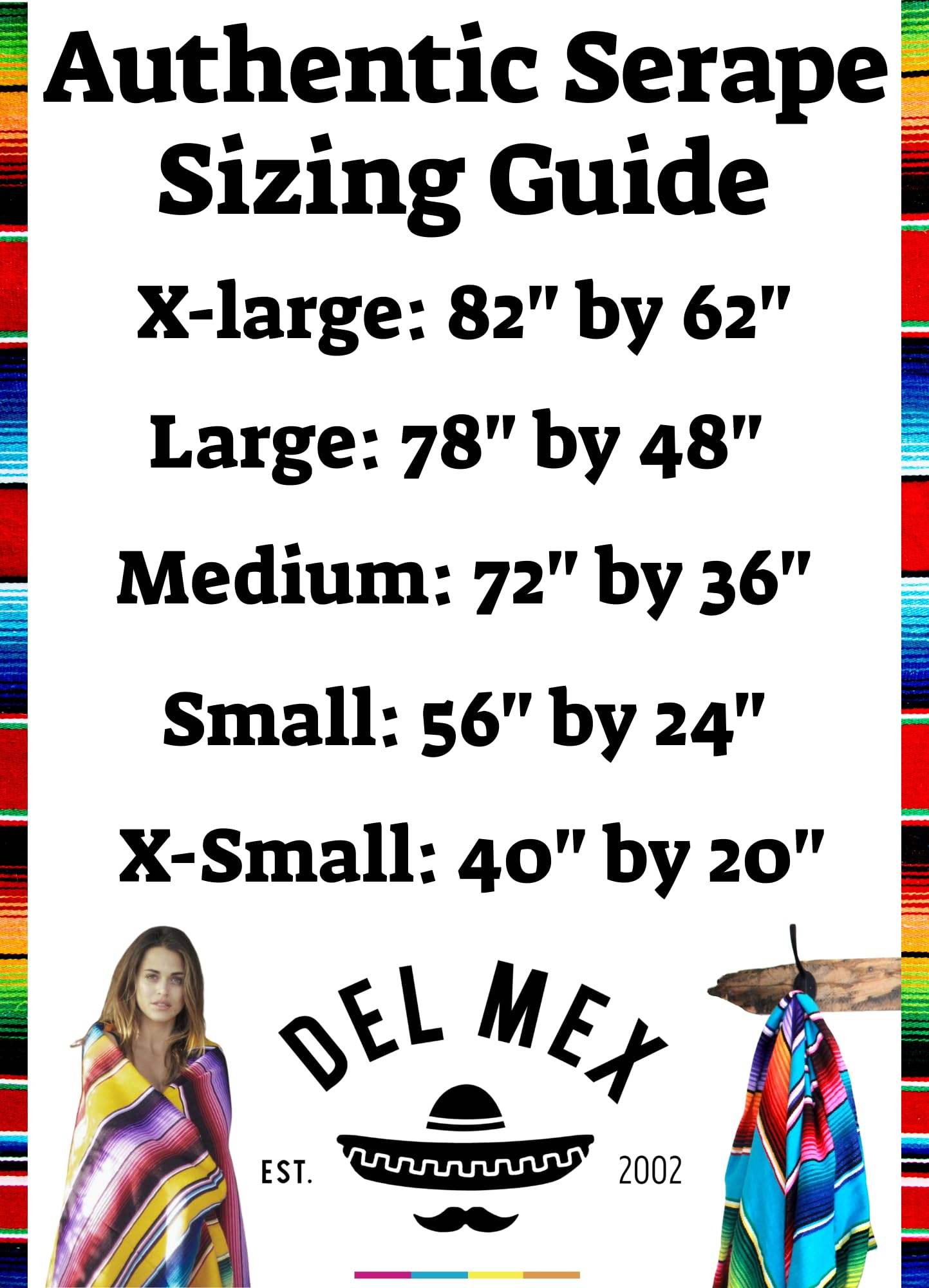 Del Mex Mexican Serape Blanket (Medium, Red)