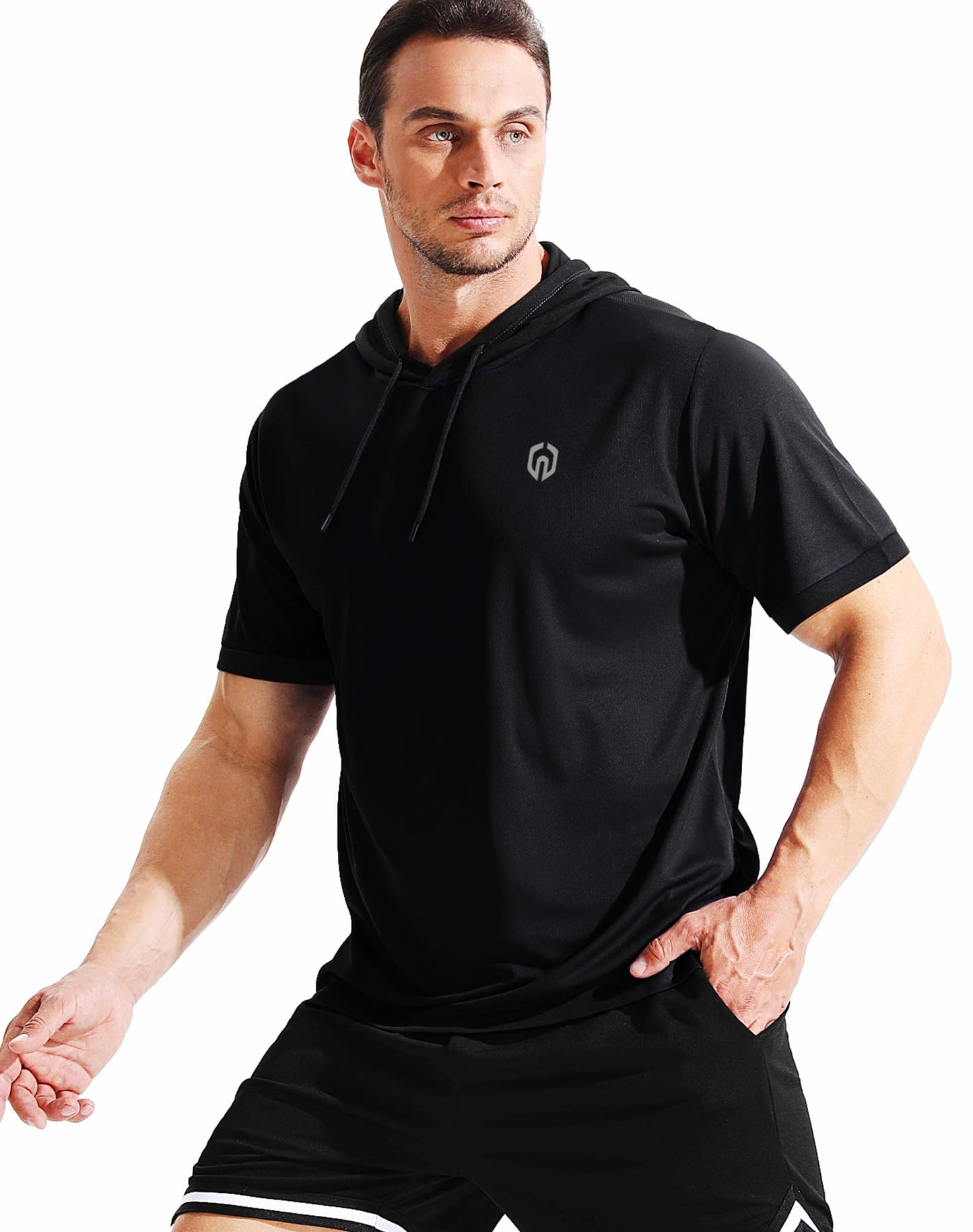 NELEUS Men's Running Shirt Workout Athletic Shirts with Hoodie Pack of 3,5112,Black/Grey/Navy Blue,X-Large