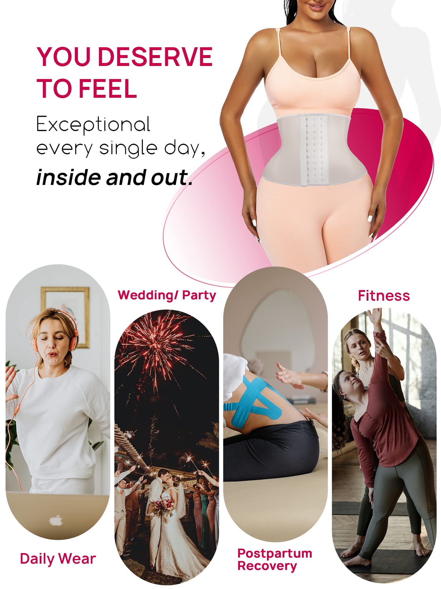 Atbuty Short Torso Waist Trainers Cincher Corset Underbust Body Shaper Latex Sport Girdle (Beige (9'' Short Torso, 9 Steel Bones), 2XS)