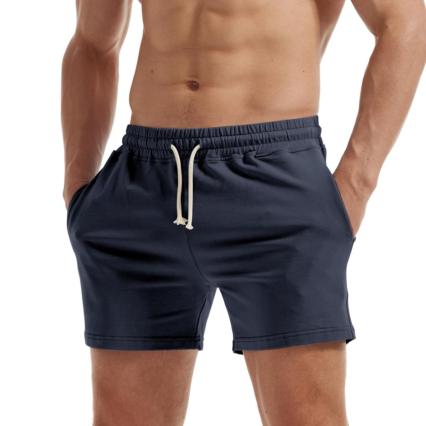 AIMPACT Mens Workout Sweat Shorts 5 Inch Cotton Casual Fitness Mens Athletic Gym Shorts with Pockets Navy