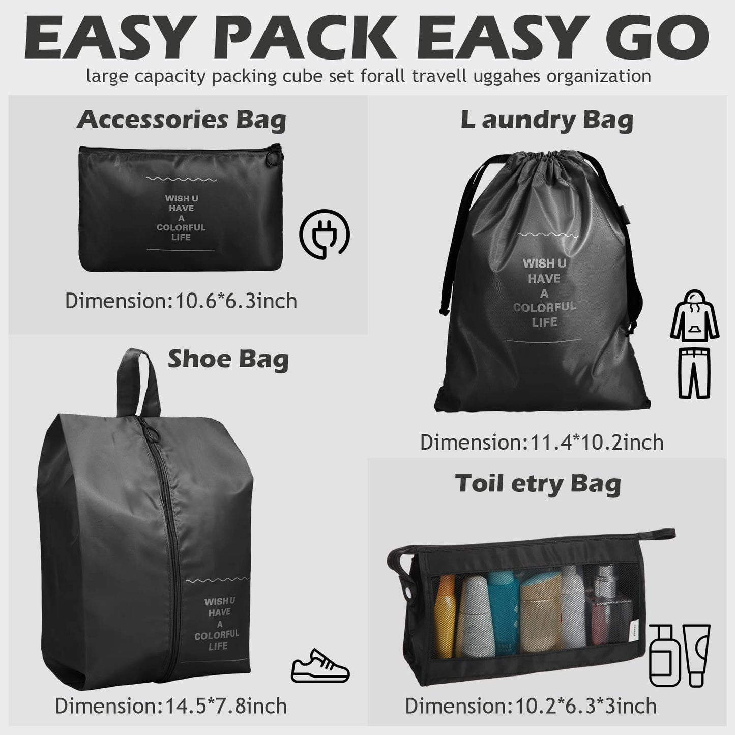 48 Set Packing Cubes Travel Luggage Organizers Set with Storage Shoe Bag, Clothing Bag for Women Men Essentials