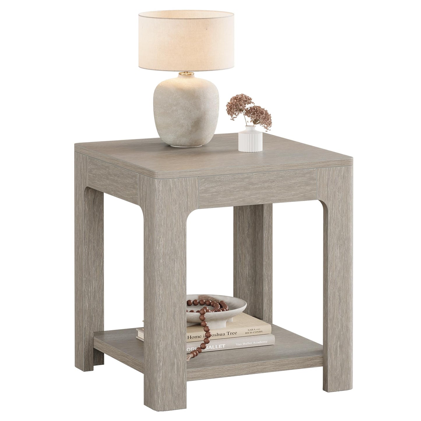 Tribesigns 2-Tier Square End Table, Farmhouse Wooden Side Table with Storage Shelf, Rustic Nightstand for Small Spaces, Living Room(1)