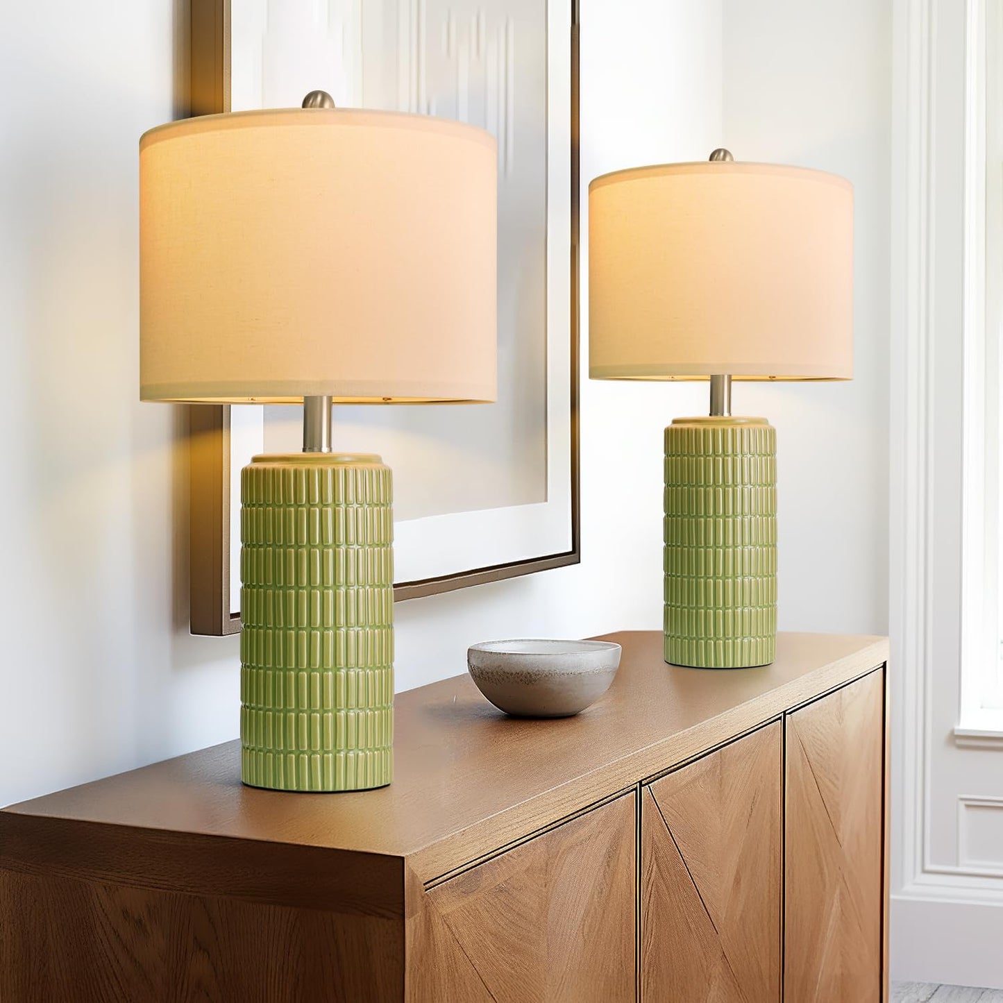 PoKat 23" Modern Ceramic Table Lamp Set of 2 for Living Room White Desk Lamps for Bedroom Farmhouse Bedside Nightstand Bedside Lamp End Table Lamps Beige