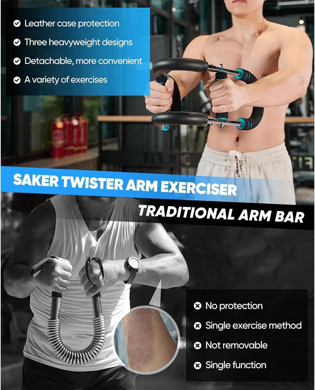 Twister Arm Trainer for Men - Adjustable Chest Workout Equipment for Home Gym, Muscle Builder & Strength Training for Arms, Chest, Shoulders (Blue, 40-90lb)