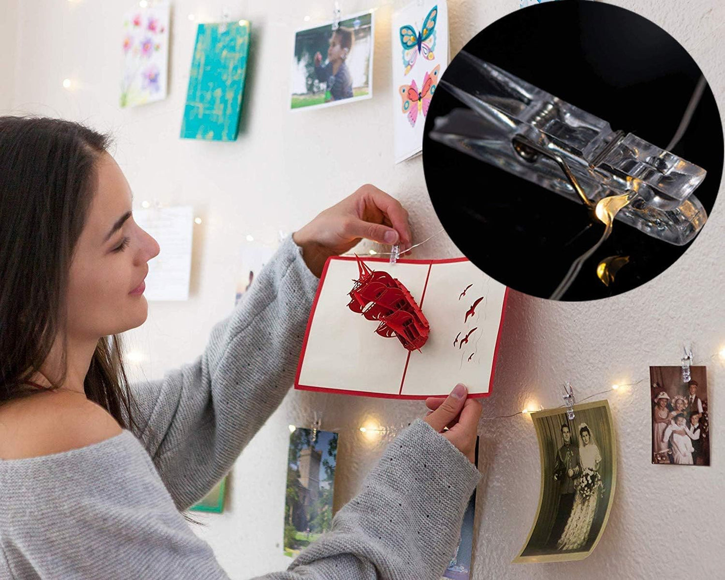 33Ft Photo Clip Fairy Lights with 50 Clips - LECLSTAR 100 LED String Lights for Hanging Pictures, USB Powered - Perfect Bedroom and Wedding Decor